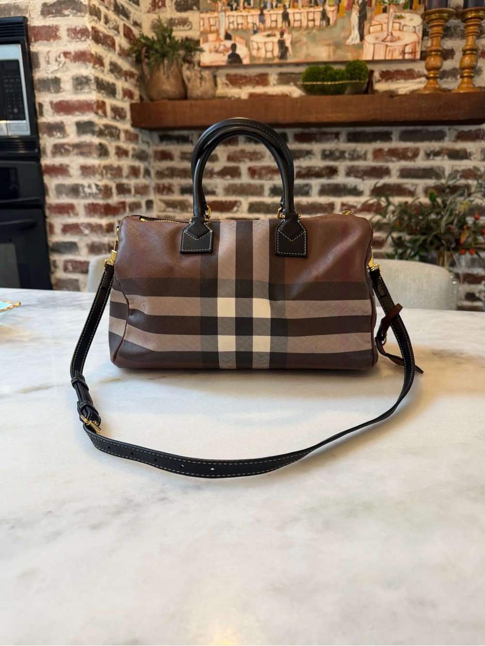 Burberry Medium Check Bowling Bag - Plaid Canvas/Leather Satchel